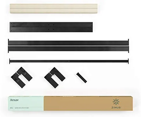 Zinus Arnav Sommier 140x190 cm avec Lattes en Bois - Hauteur 26 cm - Cadre de Lit 2 Personnes en Métal - Compatible avec Têtes de Lit - Assemblage Facile - Noir