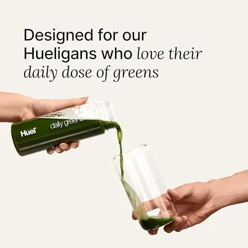 Huel Bouteille Daily Greens | Sans BPA | Transparente avec un couvercle blanc | Guide de ligne de remplissage pour des mesures parfaites | Passe au lave-vaisselle | 382,7 g