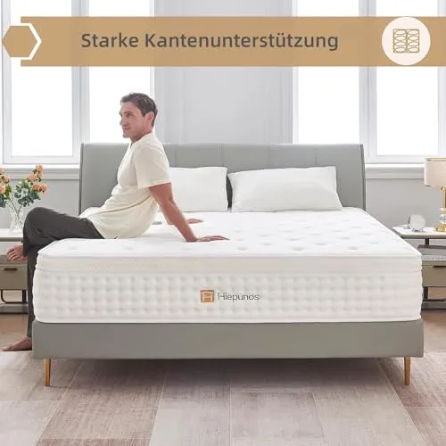 Hiepunos Matelas orthopédique à ressorts ensachés 7 zones - 120 x 200 cm - Hauteur 28 cm - Matelas orthopédique à ressorts ensachés avec couche de mousse à mémoire de forme confortable - Dureté H3