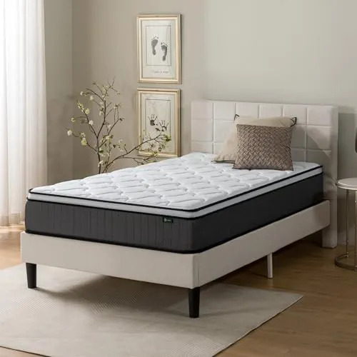 Zinus Matelas 90x190 cm Memoire de Forme Tight Top - Épaisseur 25 cm - Ressorts Ensachés & Mousse Haute Densité - Certification Oeko-TEX - Soutien Ergonomique - Fabriqué Selon Les Normes Françaises