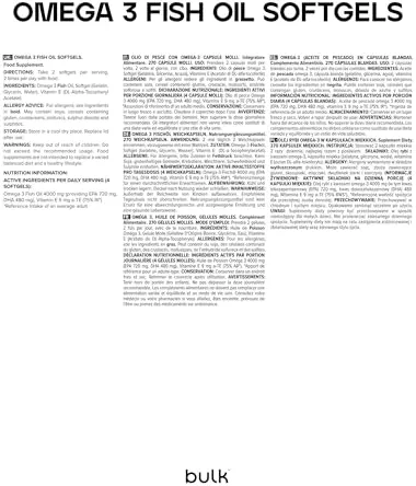 Bulk Gélules d'huile de poisson oméga 3, 1000 mg, paquet de 90