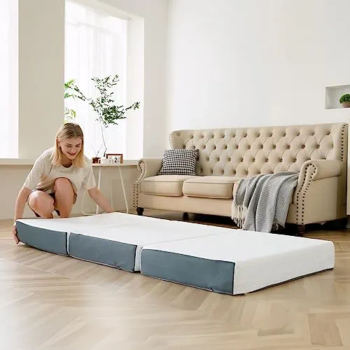 Vesgantti Matelas Pliable 140x190x15cm, Matelas d'Appoint en Mousse à Mémoire de Forme en Gel, Amovible et Lavable avec Sac de Transport, Idéal pour Voyages, Camping, Lit d'appoint, Oeko Tex - Blanc