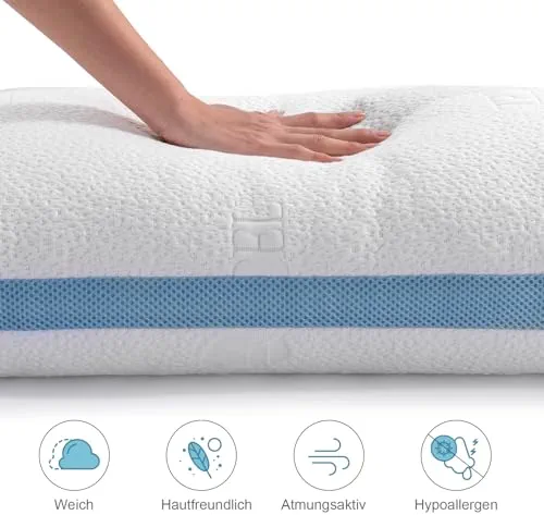 Hiimgo Lot de 2 oreillers 40 x 80 cm - En mousse à mémoire de forme - Réglable en hauteur - Lavables - Avec rembourrage réglable - Avec fermeture éclair