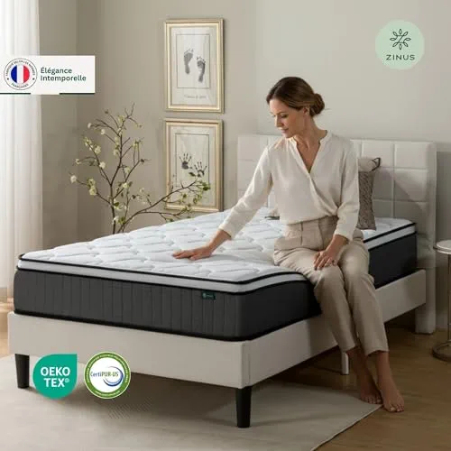 Zinus Matelas 90x190 cm Memoire de Forme Tight Top - Épaisseur 25 cm - Ressorts Ensachés & Mousse Haute Densité - Certification Oeko-TEX - Soutien Ergonomique - Fabriqué Selon Les Normes Françaises