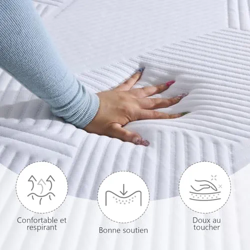 Twirest Surmatelas 160 x 200CM, Épaisseur 7,5CM, Mousse Mémoire à Gel, Confortable et Respirant, avec Design Antidérapant et Housse de Matelas Amovible et Lavable