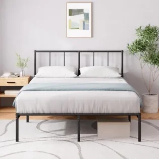 amz-41jpp1fpsnl-6219b85a Zinus Justin Sommier 140x190 cm avec Lattes en Métal - Cadre & Tête de Lit 2 Personnes en Acier Robuste - Hauteur 30 cm pour Rangement - Montage Facile - Noir