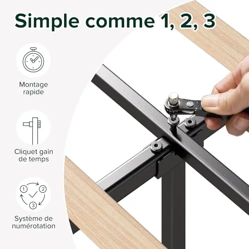Zinus Maya Sommier 140x190 cm avec Lattes en Bois - Hauteur 30 cm - Cadre & Tête de Lit 2 Personnes Tapissier - Montage Facile - Gris Foncé