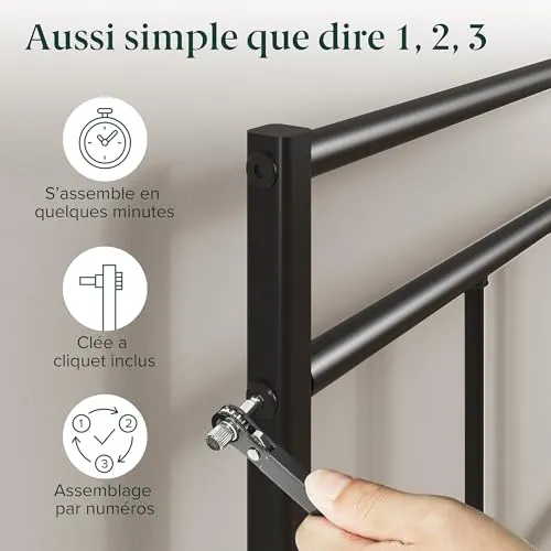 Zinus Elias 140x190 cm - Cadre de lit en métal avec tête de lit - Montage Facile - Hauteur 30 cm - Lit avec Support de Lattes en métal - Espace de Rangement sous Le lit - Design Moderne - Noir