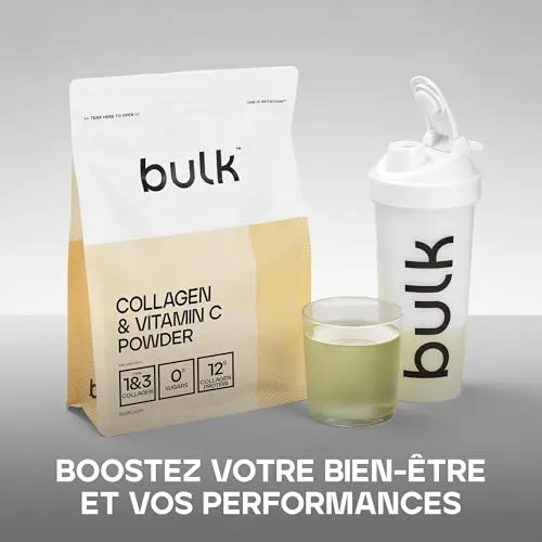 Bulk Collagène et Vitamine C en Poudre, Vanille, 500 g