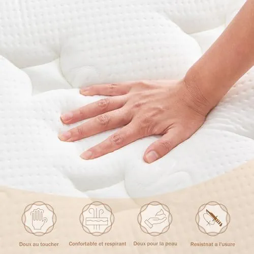 Hiepunos Matelas 180x200 cm, Épaisseur 26cm, Hybride Matelas en Mousse à mémoire de Forme à Ressorts ensachés Indépendants, 7 Zones de Confort, H3 H4 Moyenne Ferme, Durable, Soutien Parfait