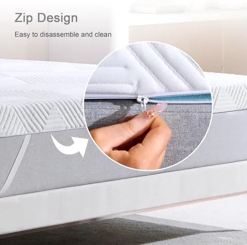 Twirest Surmatelas double en mousse à mémoire de forme de 7 cm, surmatelas en gel, housse en tissu respirant et amovible, blanc (135 x 190 x 7 cm)
