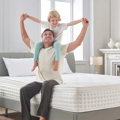 Hiepunos Matelas hybride en mousse à mémoire de forme de 28 cm et ressorts ensachés individuels – Fermeté moyenne – Réduit la pression ergonomique – Améliore le sommeil (150 x 200 x 28 cm)