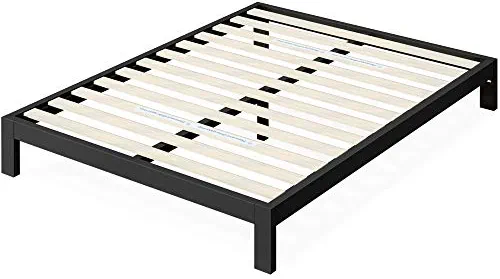 Zinus Arnav Sommier 140x190 cm avec Lattes en Bois - Hauteur 26 cm - Cadre de Lit 2 Personnes en Métal - Compatible avec Têtes de Lit - Assemblage Facile - Noir