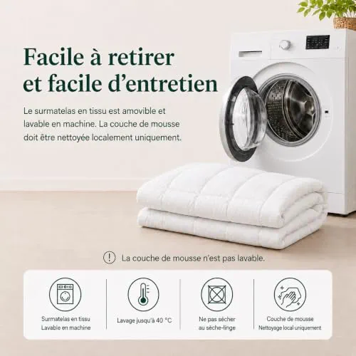 Zinus Surmatelas 140 x 190 cm, 10 cm, Mousse à mémoire de Forme au Gel