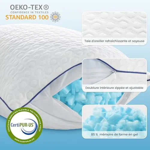 BedStory Oreillers Rafraîchissant - Lot de 2 - Mémoire Forme - 40x60CM