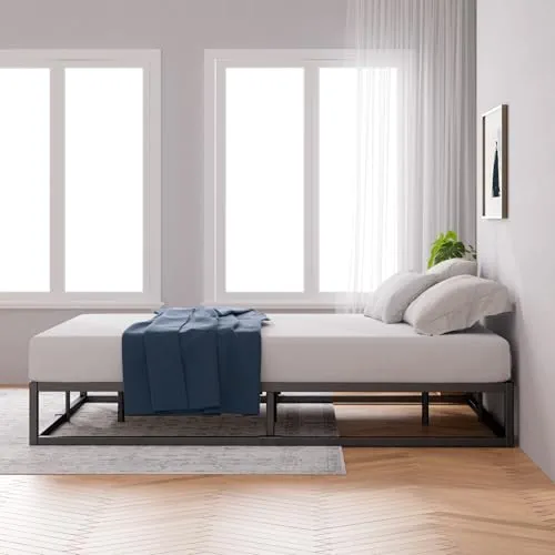 Zinus Joseph Sommier 180x200 cm avec Lattes en Bois - Cadre de Lit King Size en Métal - Hauteur 25 cm pour Rangement - Assemblage Facile - Noir