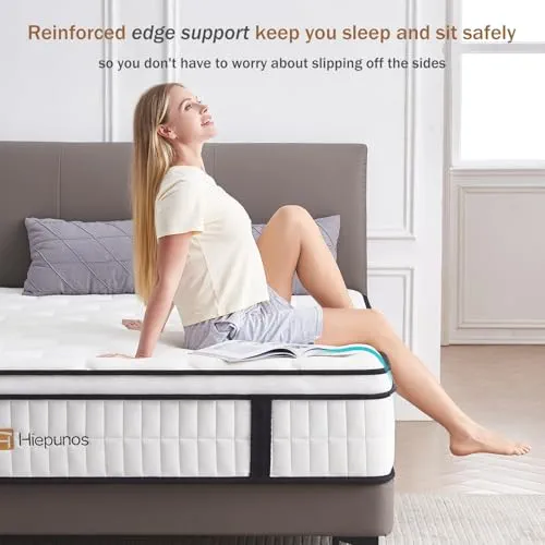Hiepunos Matelas 150 x 200 cm, Épaisseur 26cm, Hybride Matelas en Mousse à mémoire de Forme à Ressorts ensachés Indépendants, 7 Zones de Confort, H3 H4 Moyenne Ferme, Durable, Soutien Parfait