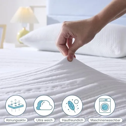 Hiimgo Surmatelas en gel 180 x 200 cm H3/H4 - Hauteur 10 cm - En mousse froide - Avec housse lavable - Pour lit à sommier tapissier, canapé-lit