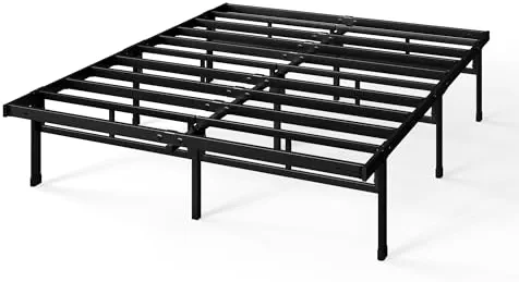 Zinus Justin Lit Double 140x190 cm avec Lattes en Métal - Cadre de Lit 2 Places en Acier Robuste - Rangement sous Le Lit - Montage Facile - Noir