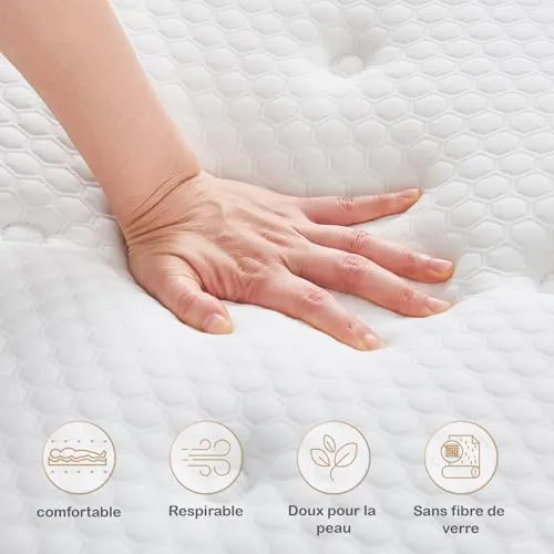 Hiepunos Matelas 160x200 cm, Épaisseur 26cm, Matelas Hybride, Matelas à Ressorts Ensachés et à Mémoire de Forme, H3 Moyenne Ferme, 7 Zones de Confort, Respirant, Soutien Parfait