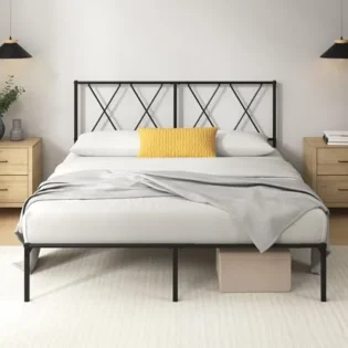 amz-41pb32ltool-a416d0b4 Zinus Elias Sommier 140x190 cm avec Lattes en Métal - Cadre & Tête de Lit 2 Personnes en- Hauteur 30 cm pour Rangement - Montage Facile - Noir