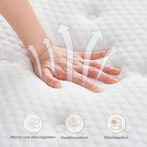 Hiepunos Matelas orthopédique à ressorts ensachés 7 zones - 120 x 200 cm - Hauteur 28 cm - Matelas orthopédique à ressorts ensachés avec couche de mousse à mémoire de forme confortable - Dureté H3