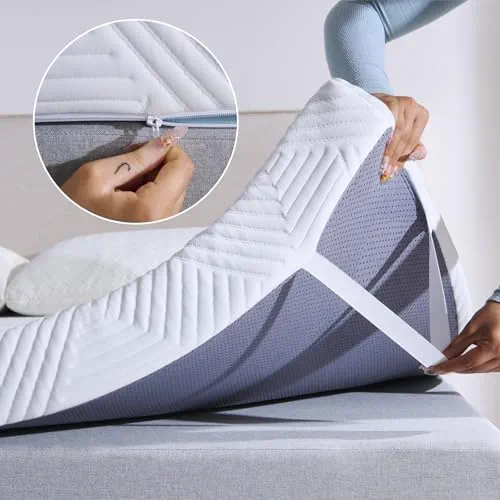 Twirest Surmatelas 160 x 200CM, Épaisseur 7,5CM, Mousse Mémoire à Gel, Confortable et Respirant, avec Design Antidérapant et Housse de Matelas Amovible et Lavable