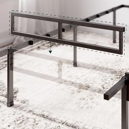 Zinus Justin Lit Double 140x190 cm avec Lattes en Métal - Cadre de Lit 2 Places en Acier Robuste - Rangement sous Le Lit - Montage Facile - Noir