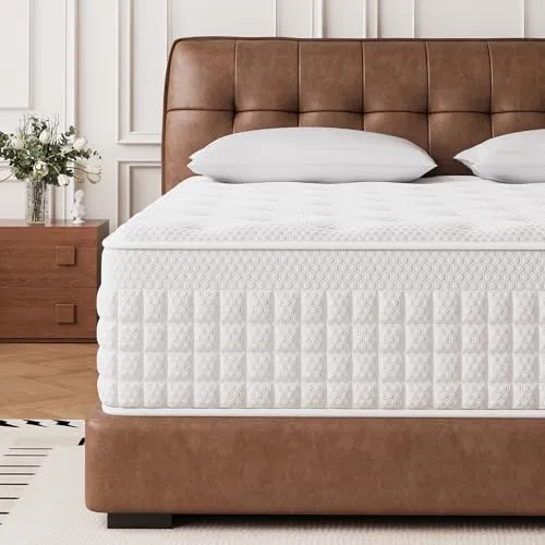 Hieptos Matelas 140x190 cm, Épaisseur 28cm, 9 Zones de Confort, Matelas à Ressorts Ensachés et à Mémoire de Forme, Hybride Matelas,H3 H4 Moyenne Ferme, Doux pour La Peau et Respirant,Soutien Parfait