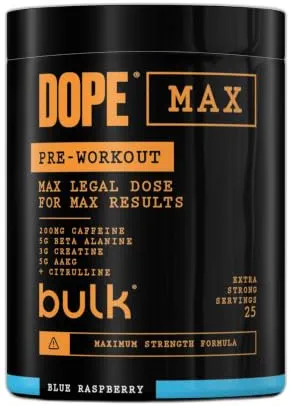 amz-41twml-gbvl-8da2e4a4 Bulk Dope Max Poudre Pré-Entraînement | 563 g | 25 portions | Haute Teneur en Caféine 200mg | 5g Bêta-Alanine | 3g Créatine | Mélange AAKG & Citrulline | Vitamine B6 | Blue Raspberry