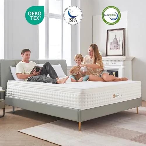Hiepunos Matelas 160x200 cm, Épaisseur 26cm, Matelas Hybride, Matelas à Ressorts Ensachés et à Mémoire de Forme, H3 Moyenne Ferme, 7 Zones de Confort, Respirant, Soutien Parfait