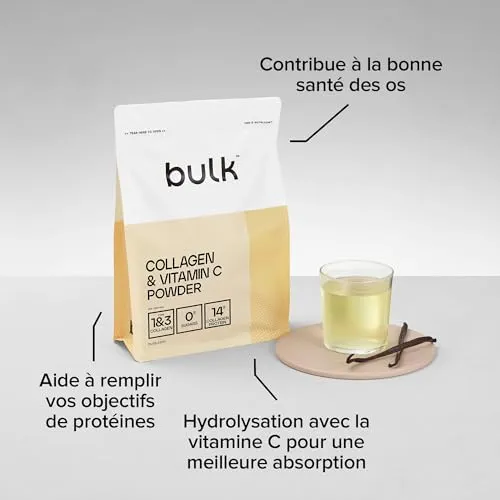 Bulk Collagène et Vitamine C en Poudre, Vanille, 500 g