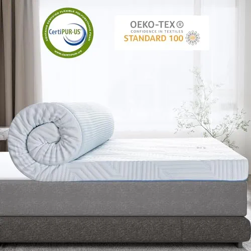 BedStory Surmatelas 10 cm de hauteur 160 x 200 cm, surmatelas en mousse à mémoire de forme H3 et H4, housse lavable, surmatelas pour lit à sommier tapissier, camping-car et canapé-lit, visite au BedSt