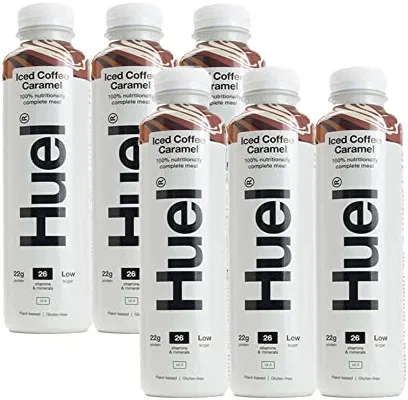 Huel – Lot de 6 x 500 ml de café glacé prêt à boire avec saveur caramel végétal sans gluten