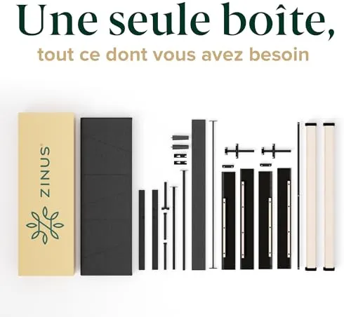 Zinus Maya Sommier 140x190 cm avec Lattes en Bois - Hauteur 30 cm - Cadre & Tête de Lit 2 Personnes Tapissier - Montage Facile - Gris Foncé