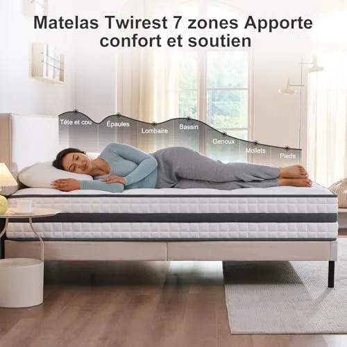 Twirest Matelas 140x190x22 cm Matelas à Ressorts ensachés individuels