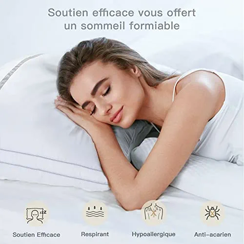 BedStory Oreillers 60x60 Lot de 2, Anti-acarien et Hypoallergénique, Oreiller Gonflant avec Garnissage de 3D Fibre Polyester, Confortable et Respirable, et Peut Utilisé comme Coussin de Canapé