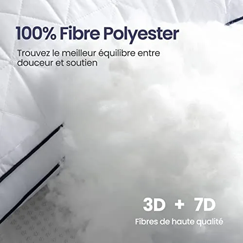 BedStory Oreiller 60x60 Lot de 2, Anti-Acariens à Faible Garnissage Microfibre Hypoallergénique, Qualité Hôtel Moelleux et Respirant, Convient Allongées sur Le Côté Dos Blanc