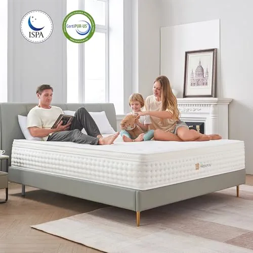 Hiepunos Matelas 160x200 cm, Épaisseur 26cm, Matelas Hybride, Matelas à Ressorts Ensachés et à Mémoire de Forme, H3 Moyenne Ferme, 7 Zones de Confort, Respirant, Soutien Parfait 26cm 120 x 200 cm