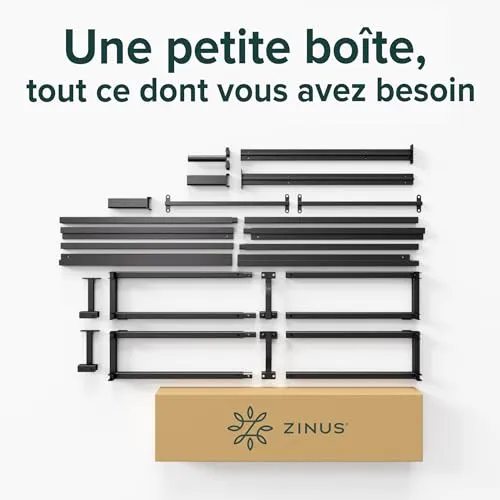 Zinus Joseph Sommier 180x200 cm avec Lattes en Bois - Cadre de Lit King Size en Métal - Hauteur 25 cm pour Rangement - Assemblage Facile - Noir