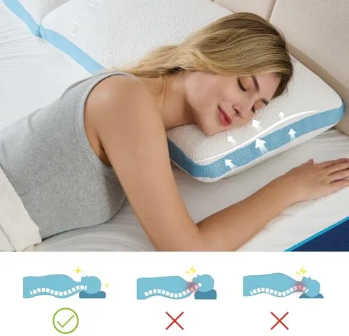 Hiimgo Lot de 2 oreillers 40 x 80 cm - En mousse à mémoire de forme - Réglable en hauteur - Lavables - Avec rembourrage réglable - Avec fermeture éclair