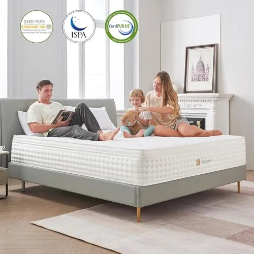 Hiepunos Matelas orthopédique à ressorts ensachés, 140 x 200 cm, hauteur 28 cm, 7 zones, avec couche de mousse à mémoire de forme confortable, degré de dureté H3, soulagement du dos, répétition de 100