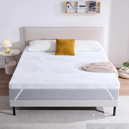Twirest Surmatelas double en mousse à mémoire de forme de 7 cm, surmatelas en gel, housse en tissu respirant et amovible, blanc (135 x 190 x 7 cm)