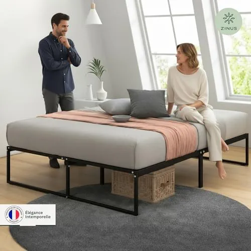 Zinus Lorelai Sommier métallique | 90 x 190 cm | 36 cm de Haut | Support de Lattes en Acier | Espace de Rangement sous Le lit | pour Adultes, Enfants, Adolescents | Assemblage Facile | Noir