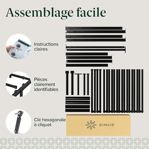 Zinus Van Sommier 140x190 cm avec Lattes en Métal - Cadre de Lit 2 Personnes en Acier Robuste - Hauteur 41 cm pour Rangement - Montage Facile - Noir