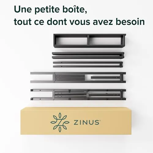 Zinus Justin Lit Double 140x190 cm avec Lattes en Métal - Cadre de Lit 2 Places en Acier Robuste - Rangement sous Le Lit - Montage Facile - Noir