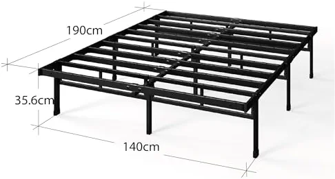 Zinus Justin Lit Double 140x190 cm avec Lattes en Métal - Cadre de Lit 2 Places en Acier Robuste - Rangement sous Le Lit - Montage Facile - Noir