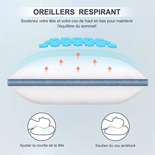 BedStory Lot de 2 Oreillers 50 x 70CM, en Microfibre de Haute Qualité, Respirant avec Maille, Doux et Confortable, Anti-Acarien et Hypoallergénique