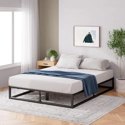 Zinus Joseph Sommier 180x200 cm avec Lattes en Bois - Cadre de Lit King Size en Métal - Hauteur 25 cm pour Rangement - Assemblage Facile - Noir