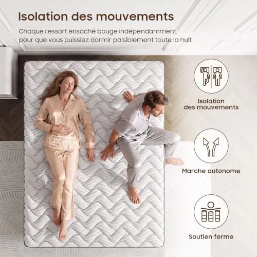 BedStory Matelas 140x190x20cm, Matelas à Ressorts ensachés et à mémoire de Forme, Renfort périphérique Ergonomique Matelas, Durable et Doux pour la Peau, Durable et Respirant